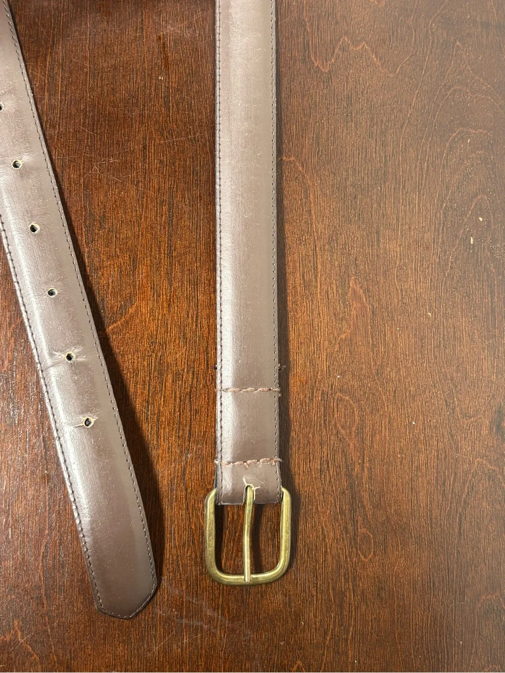 Classic Brown Leather Belt with Brass Buckle